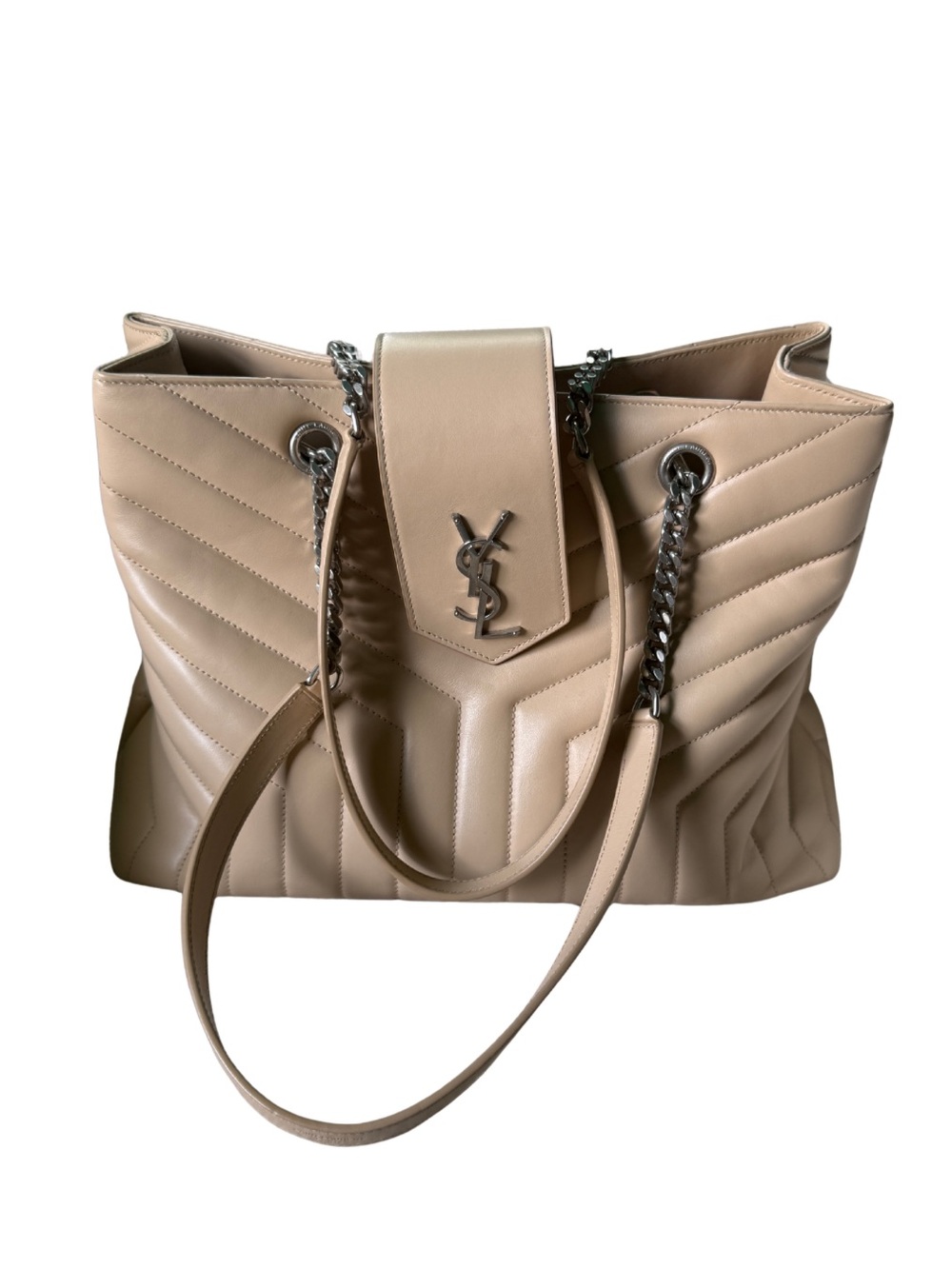 Saint Laurent Lou Lou Medium Tote | Nude Quilted Leather Chain-Handle Tote